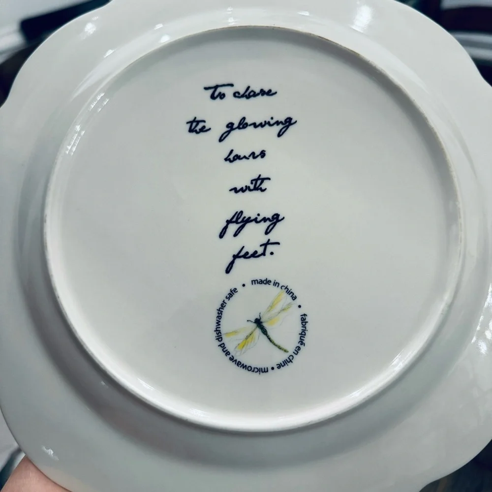 Decorative Scallop Plate with Birds and Dragonfly 10.5”